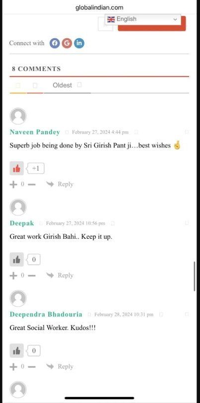 Eight reader comments of appreciation on the Global Indian feature about Girish Pant